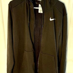 Nike Dry Fit Black Full-Zip Hoodie with White Swoosh